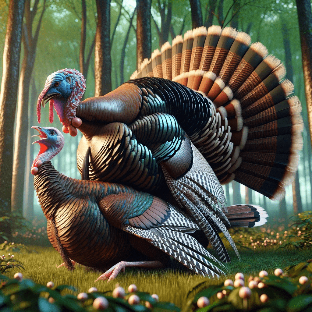 wallpaper depicting a turkey hen mating with a gobbler