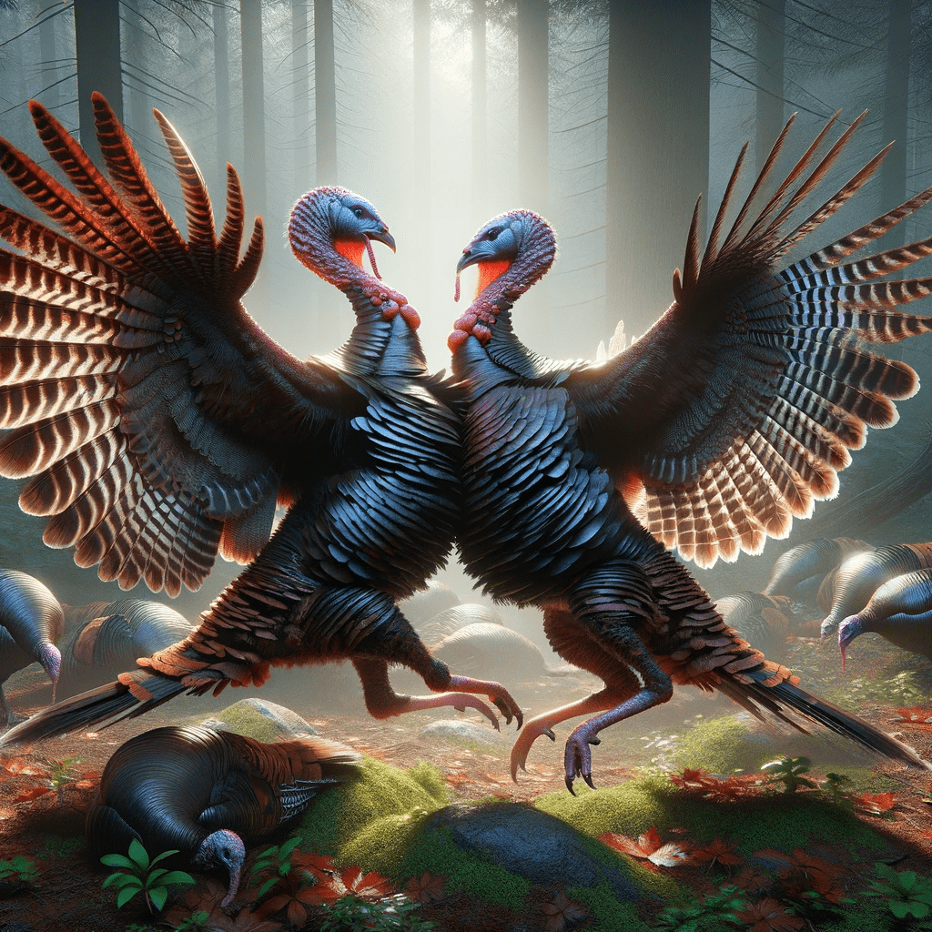 Wallpaper depicting two turkeys fighting, with enhanced realism